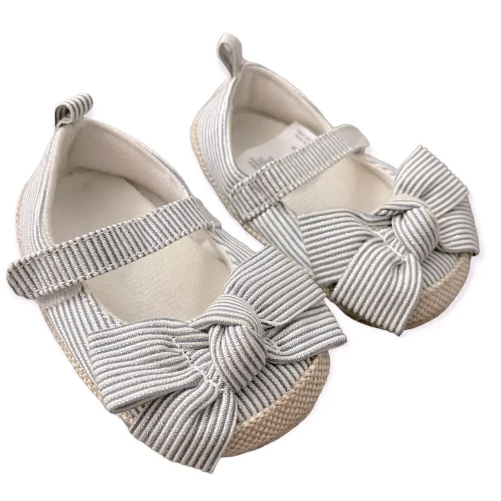 Target Baby Girl’s Striped Seersucker Bow Detail Slipper Crib Shoes 6-9 Months